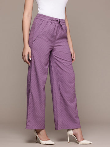 Women's Purple Regular Fit Casual Trousers