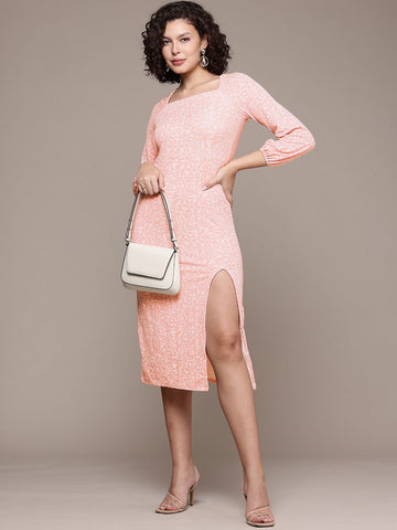 Freehand Women Fit and Flare Textured Midi Dress