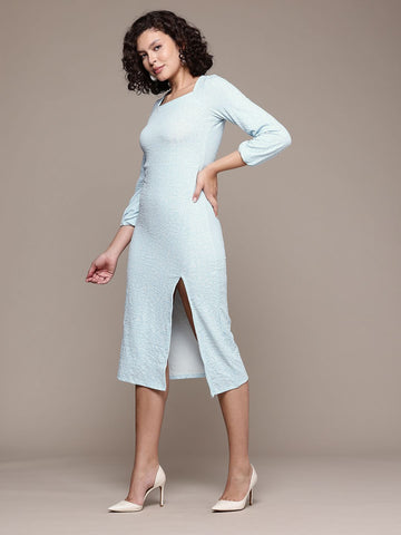 Freehand Women Fit and Flare Textured Midi Dress