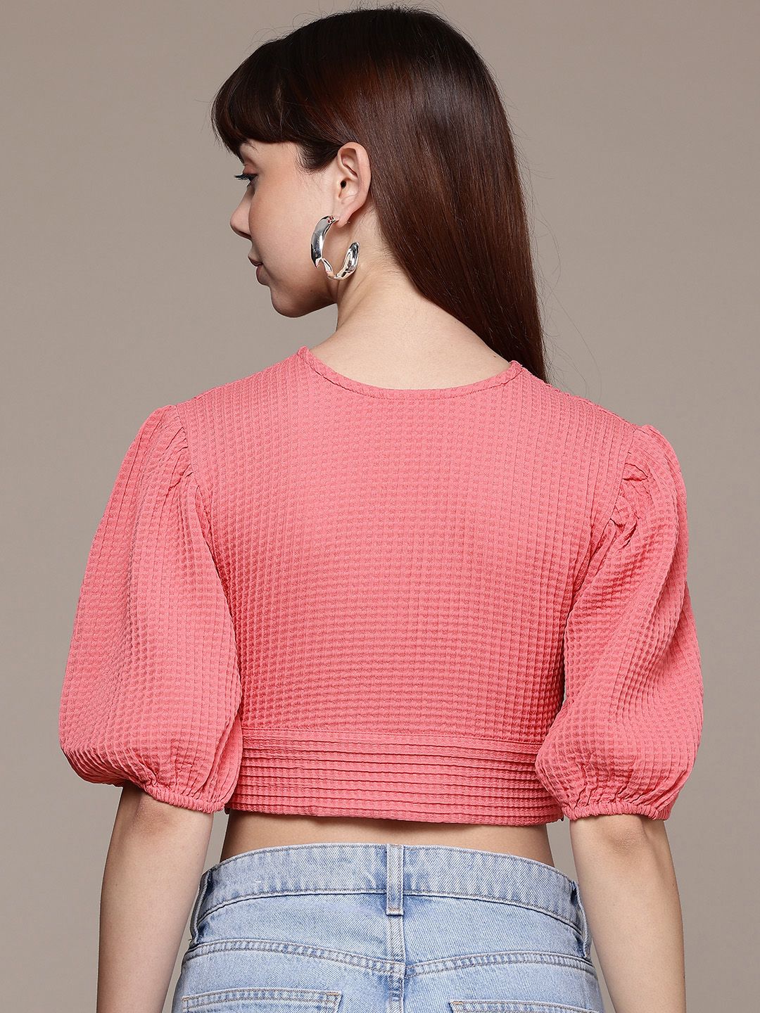 Women's Regular Fit Textured Designer Back Tie Up Top