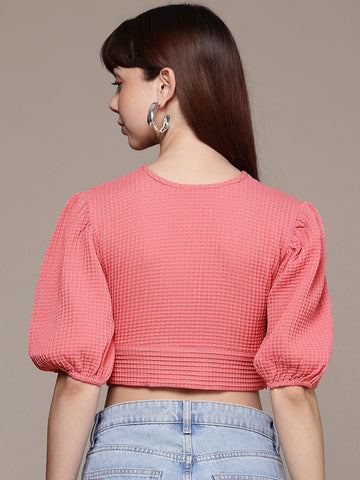 Women's Regular Fit Textured Designer Back Tie Up Top