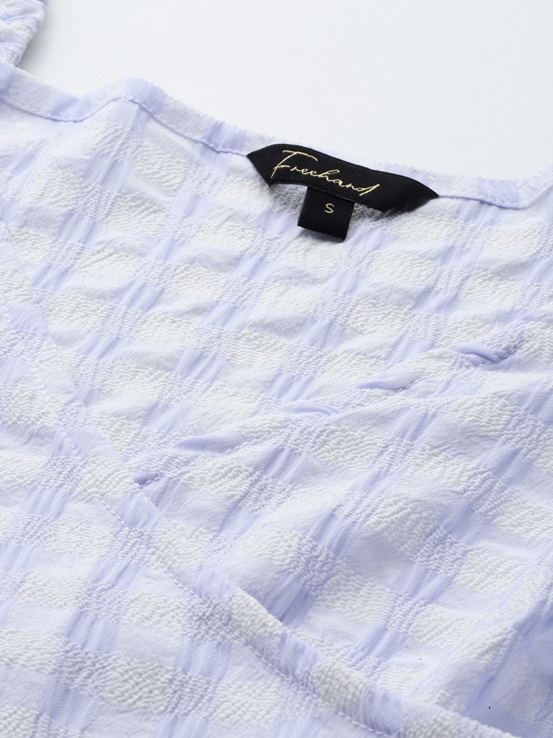 Freehand Blue Women's Fitted Textured Tie Up Wrap Top