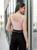 Women's Pink Fitted Solid Square Neck Crop Top