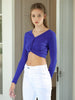 Women's Blue Fitted Solid V-Neck Regular