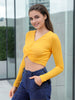 Women's Yellow Fitted Solid V-Neck Regular