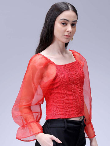 Women's Red Regular Fit Casual Top