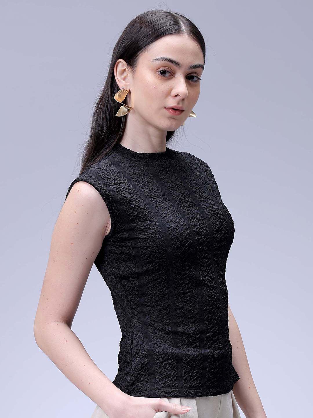 Women's Black Regular Fit Casual Top