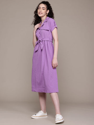 Freehand Women Relaxed Fit Textured Shirt Dress