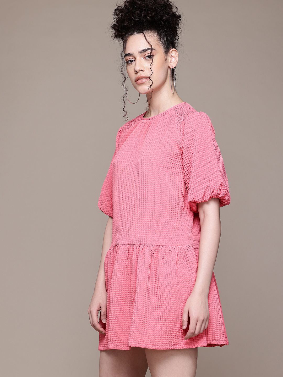 Freehand Women Relaxed Fit Textured Tiered Dress