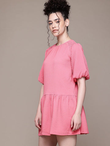 Freehand Women Relaxed Fit Textured Tiered Dress