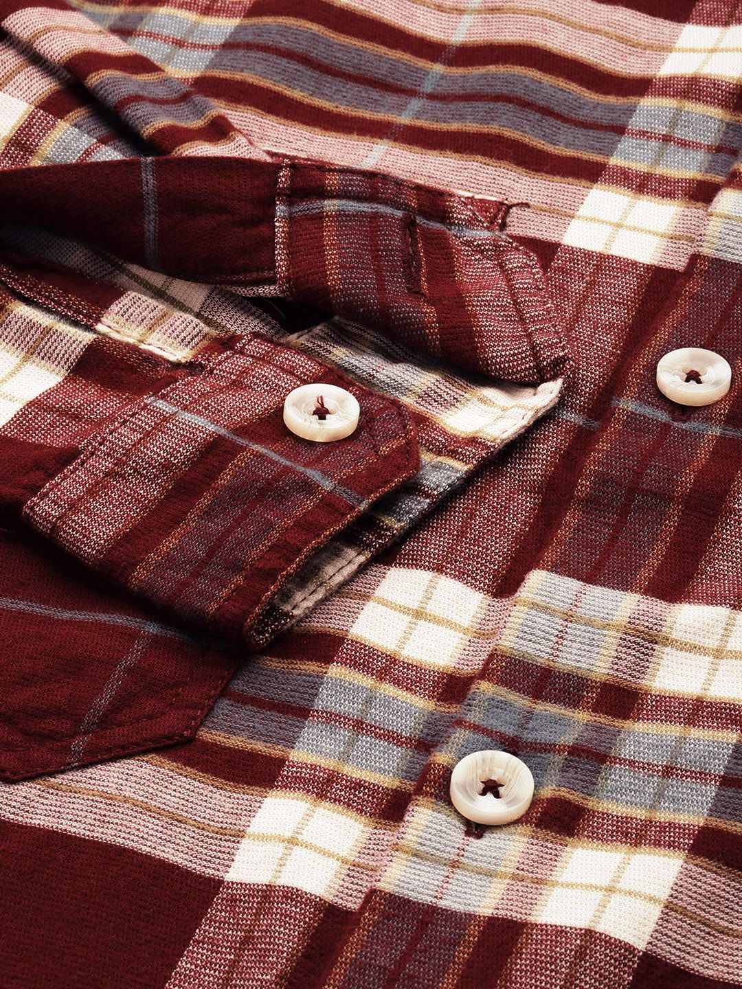 Men's Maroon Regular Fit Checked Casual Shirt