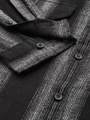 Men's Black Slim Fit Striped Casual Shirt