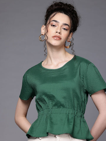 Women's Fit and Flare Textured Cinched Waist Top