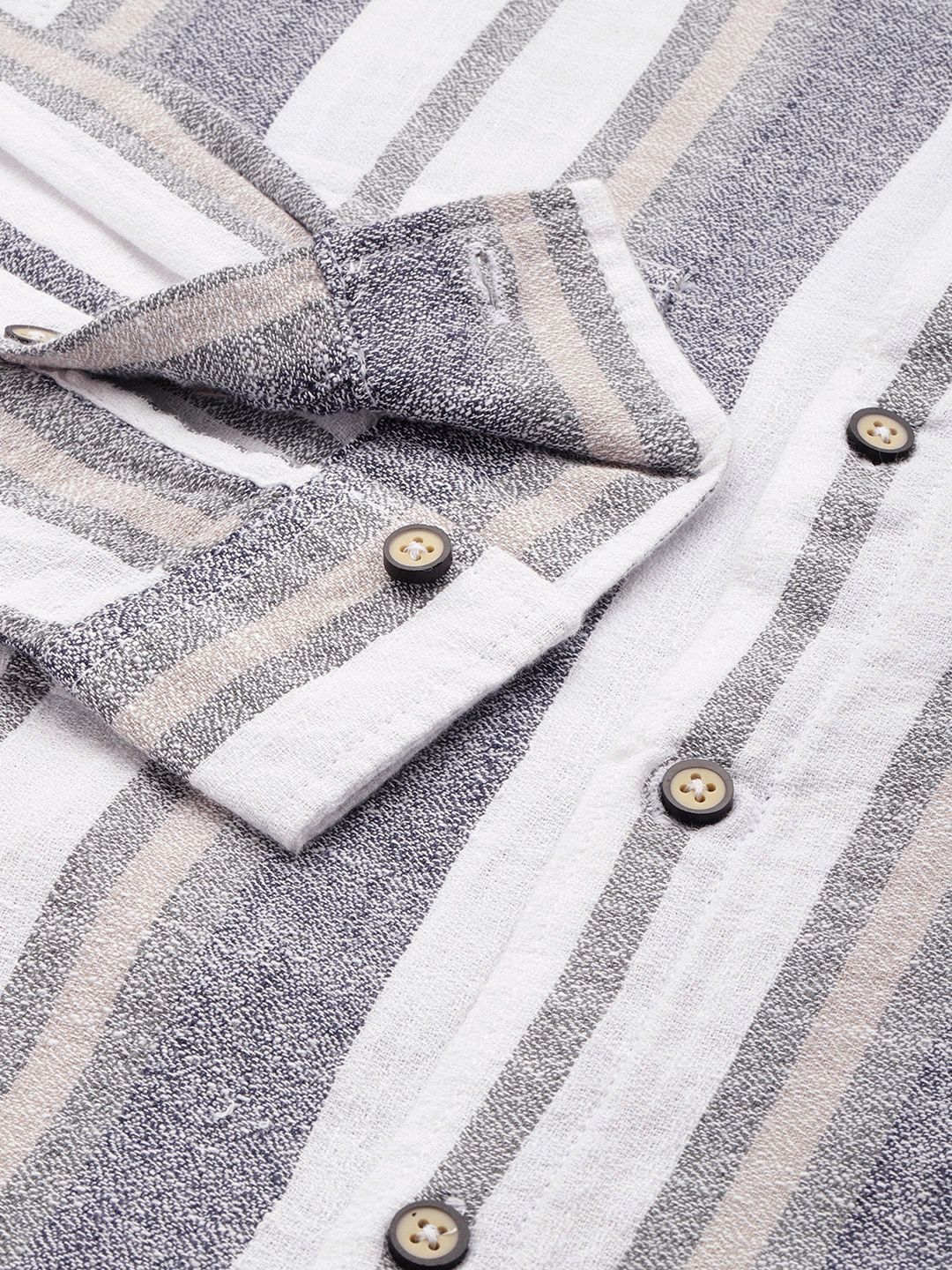 Men's Grey Slim Fit Striped Casual Shirt