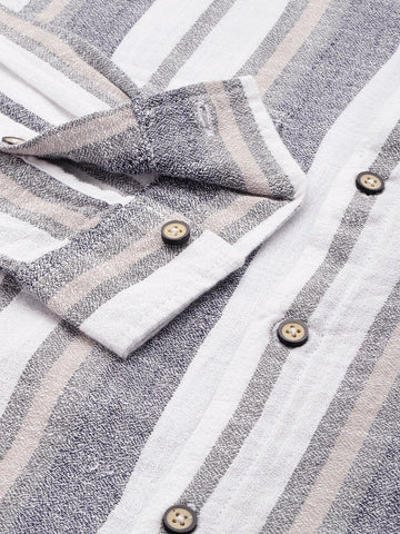 Men's Grey Slim Fit Striped Casual Shirt