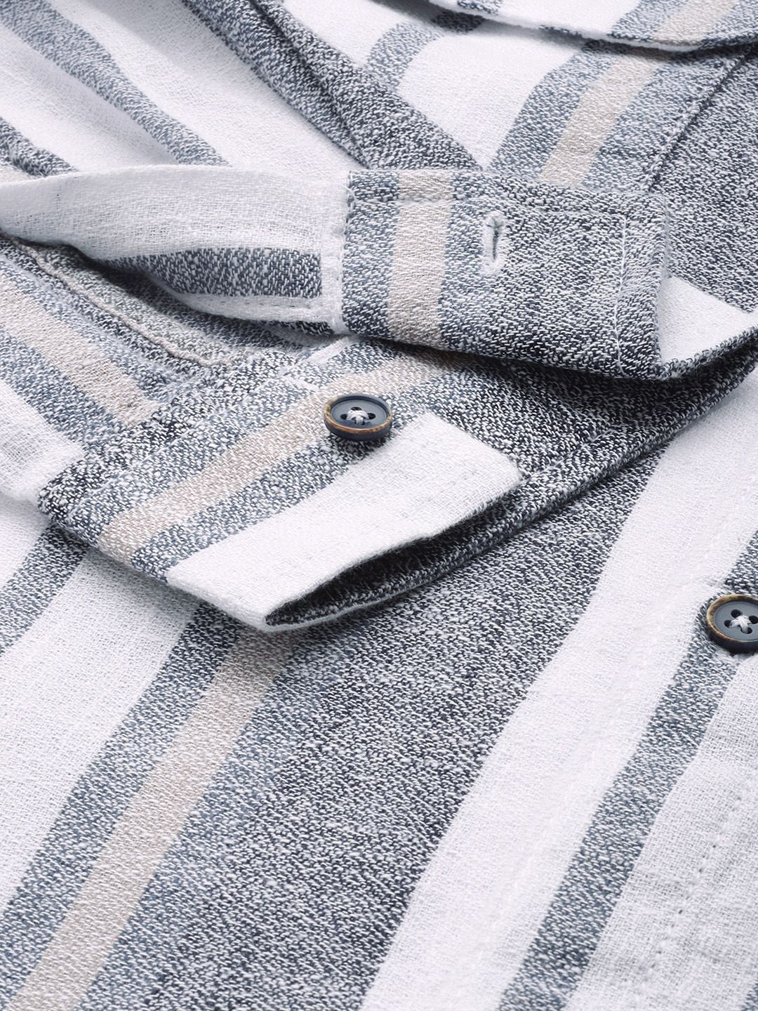 Men's Grey Slim Fit Striped Casual Shirt