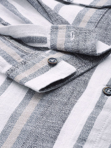 Men's Grey Slim Fit Striped Casual Shirt