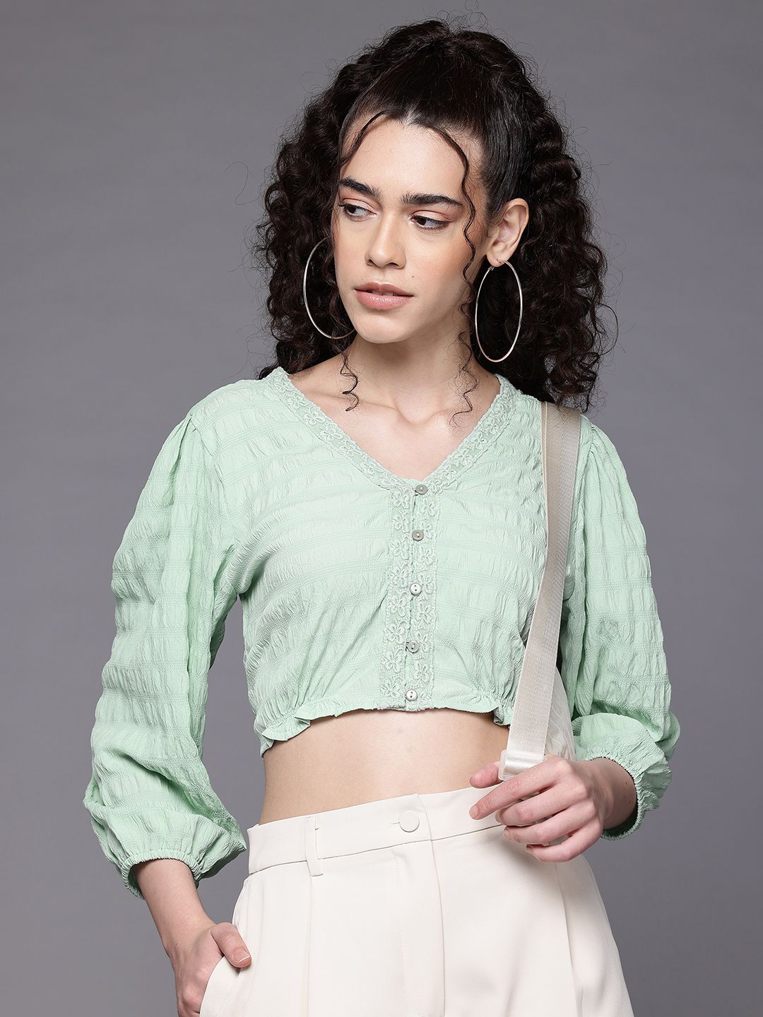 Women's Regular Fit Textured Gathered Top