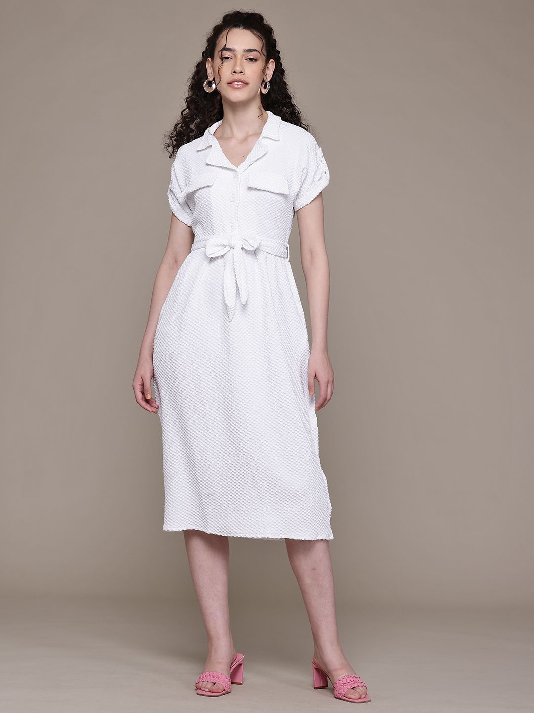 Freehand Women Relaxed Fit Textured Shirt Dress