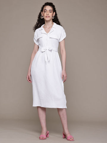 Freehand Women Relaxed Fit Textured Shirt Dress