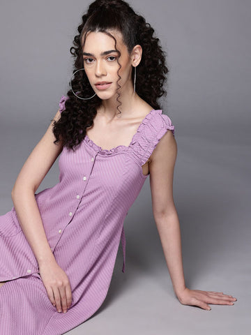 Freehand Women Flare Textured Button Down Dress