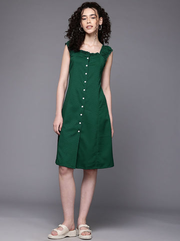 Freehand Women Flare Textured Button Down Dress