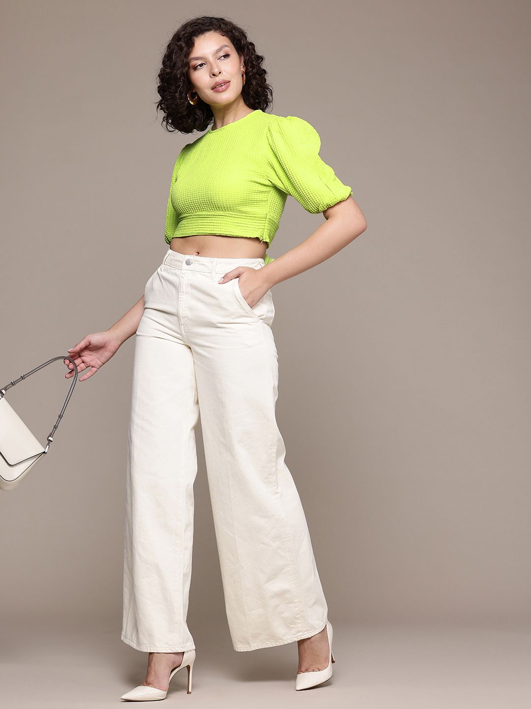 Women's Regular Fit Textured Designer Back  Tie Up Top