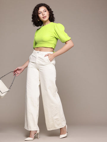 Women's Regular Fit Textured Designer Back  Tie Up Top