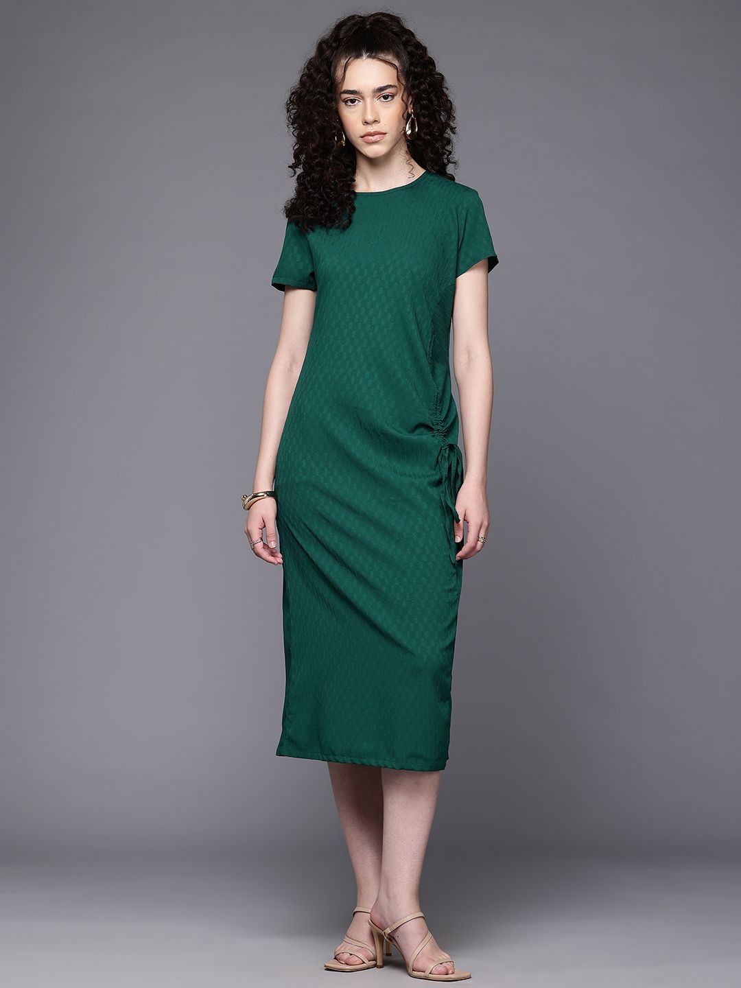 Freehand Women Relaxed Fit Textured Ruched Dress