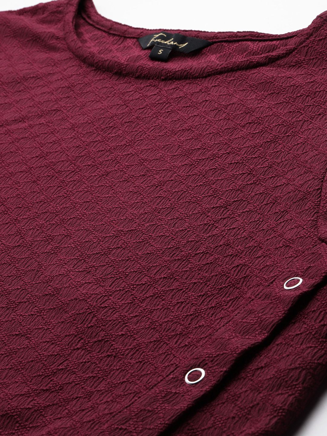 Freehand Maroon Women's Regular Fit Textured Asymmetric Top
