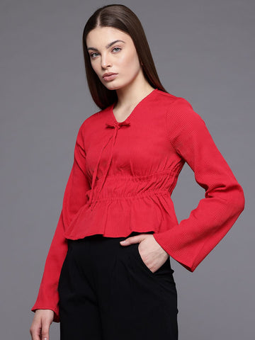 Women's Regular Fit Textured Cinched Waist Top