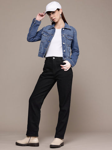 Women's Black Straight Fit Casual Jeans