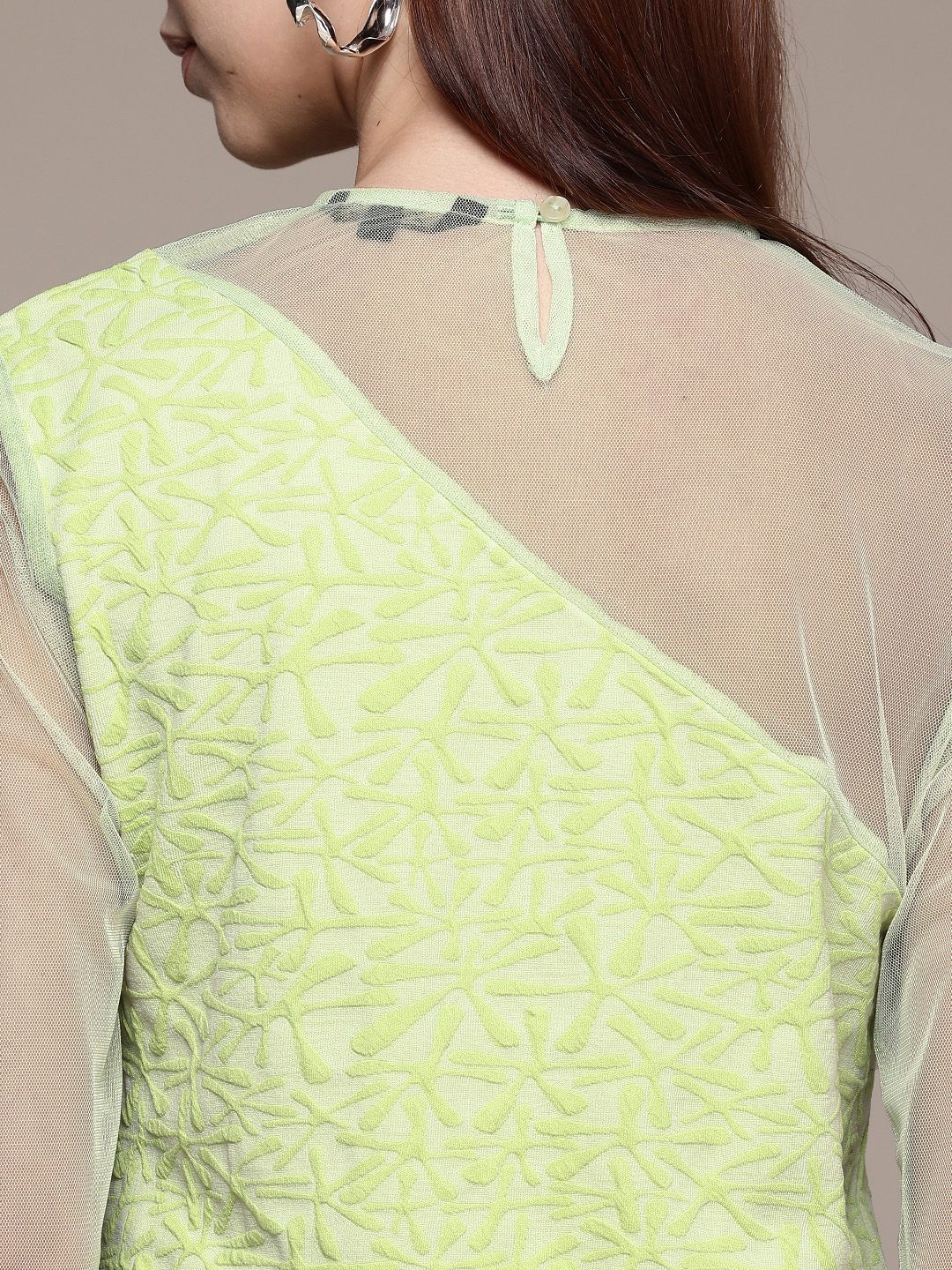 Women's Fitted Textured Mesh Sheer Top