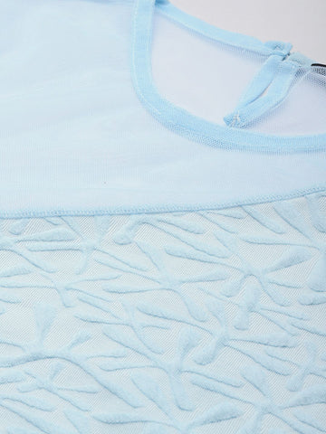 Women's Fitted Textured Mesh Sheer Top