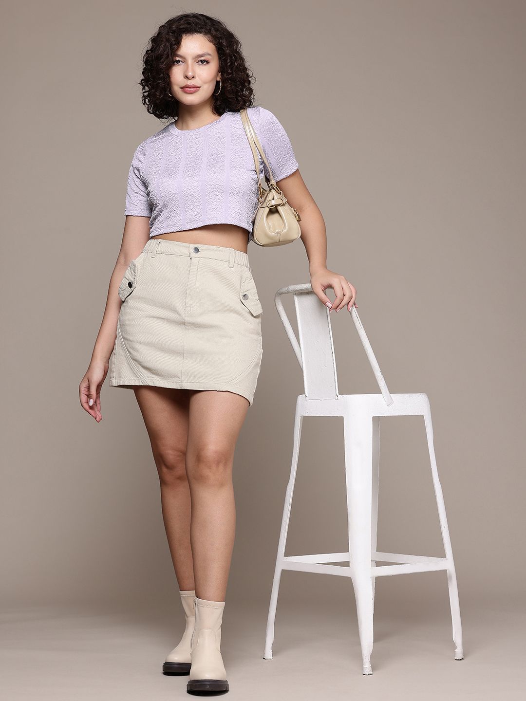 Women's Regular Fit Textured Crop Top