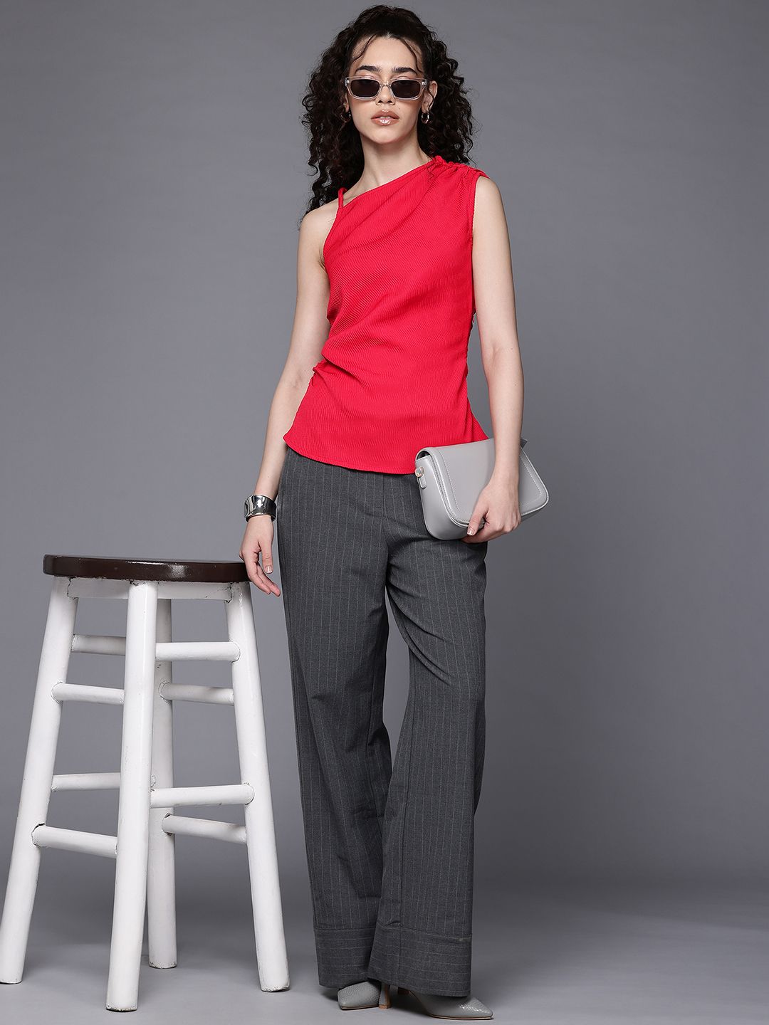 Women's Fitted Textured One Shoulder Top