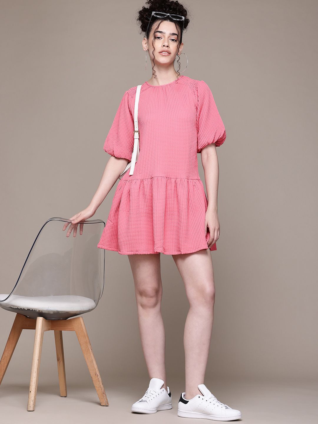 Freehand Women Relaxed Fit Textured Tiered Dress