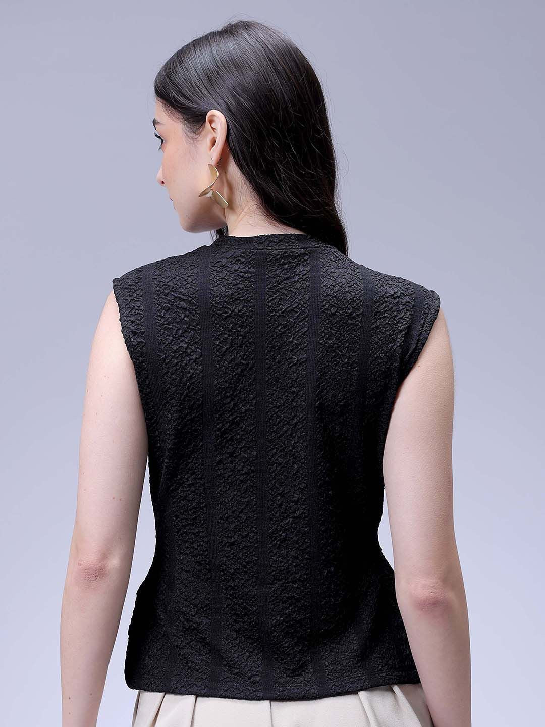 Women's Black Regular Fit Casual Top