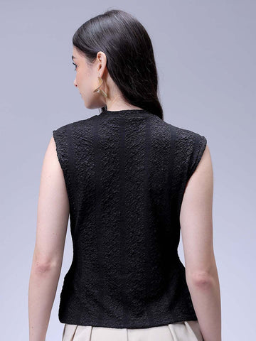 Women's Black Regular Fit Casual Top