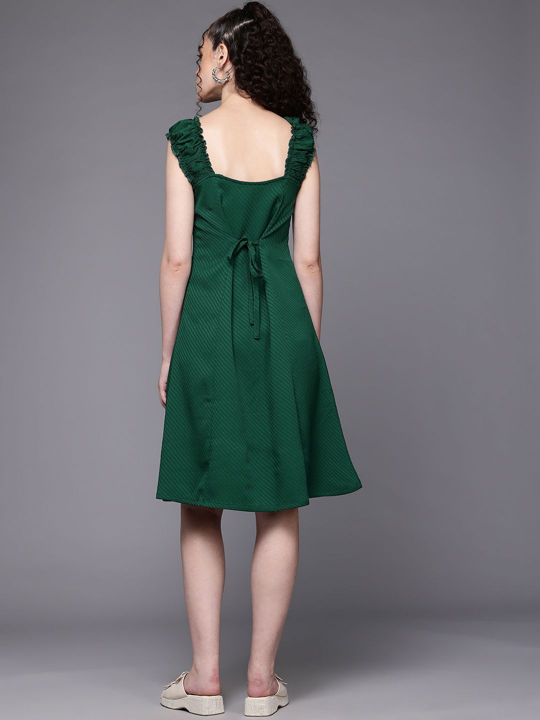 Freehand Women Flare Textured Button Down Dress