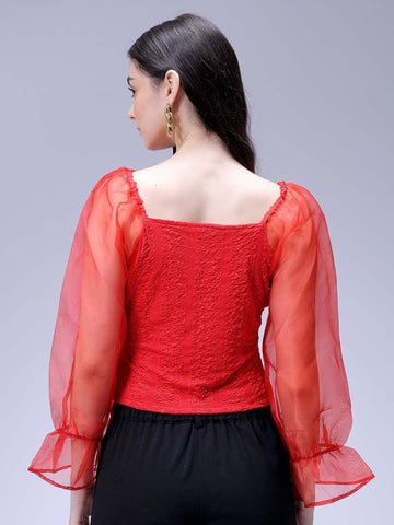 Women's Red Regular Fit Casual Top