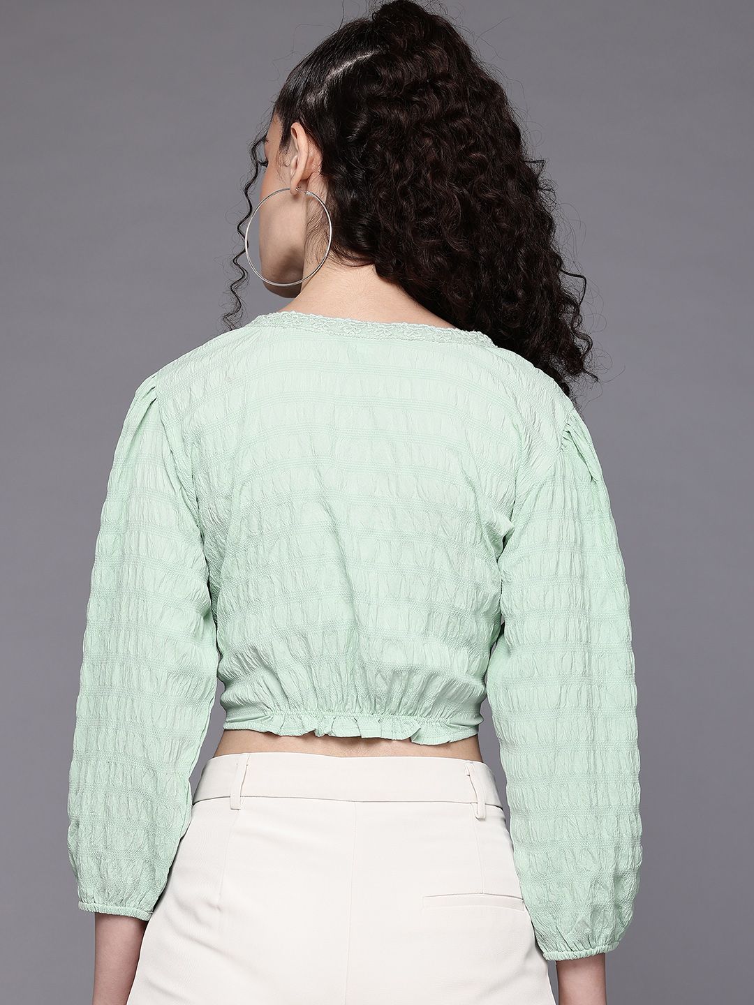 Women's Regular Fit Textured Gathered Top