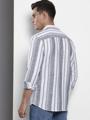 Men's Grey Slim Fit Striped Casual Shirt