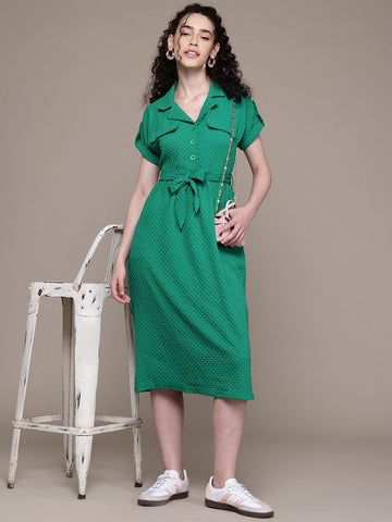 Freehand Women Relaxed Fit Textured Shirt Dress