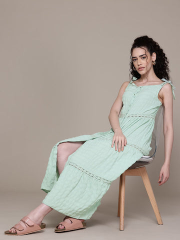 Freehand Women Fit and Flare Textured Maxi Dress