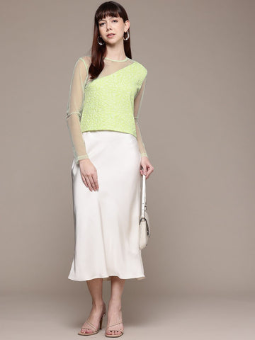 Women's Fitted Textured Mesh Sheer Top