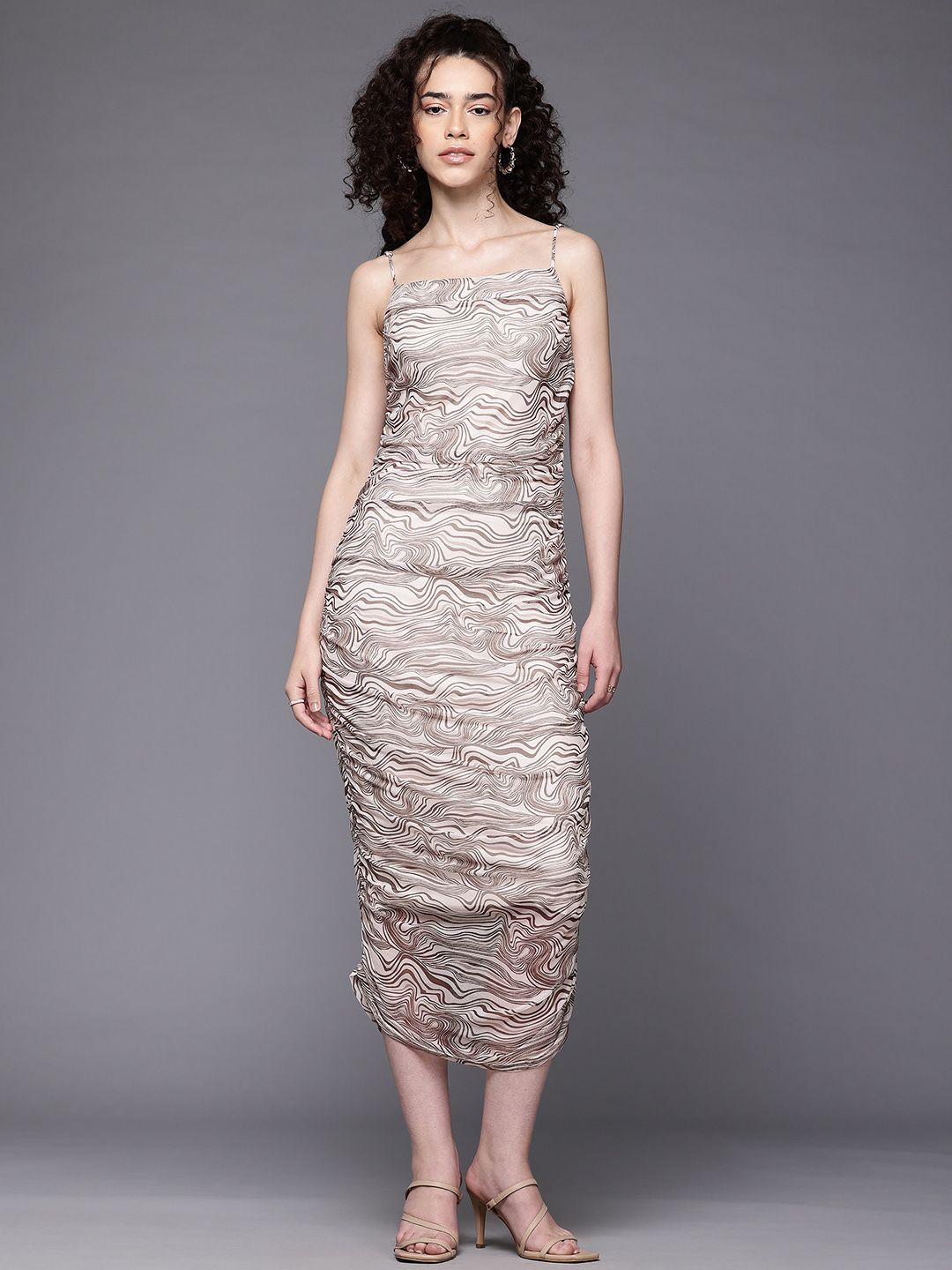 Freehand Beige Fitted Two Tone Mesh Slip Dress