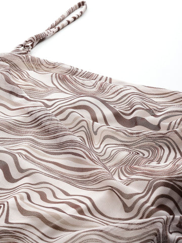 Freehand Beige Fitted Two Tone Mesh Slip Dress