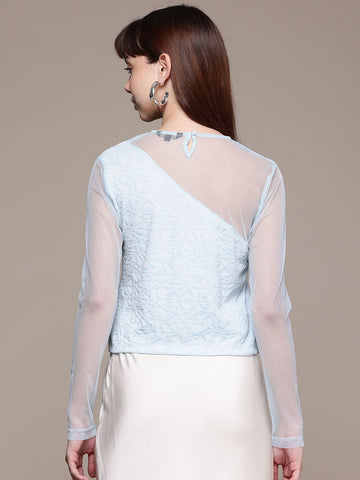 Women's Fitted Textured Mesh Sheer Top