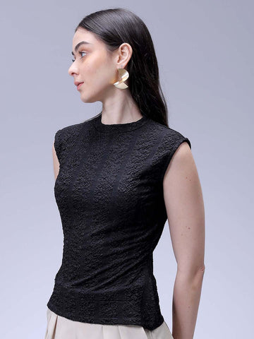 Women's Black Regular Fit Casual Top